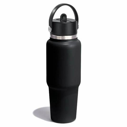 32 oz Wide Mouth Travel Bottle with Flex Straw Cap Black Color